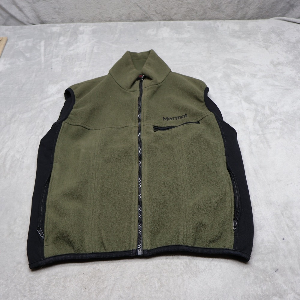 Marmot Vest Mens Medium Green Fleece Full Zip Mock Windstopper Hiking Outdoor
